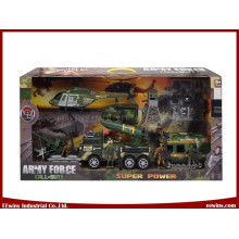 DIY Toys Military Sets with Helicopter, Yacht, Cannon, Ambulance and Friction Toys Missile Launching Vehicle